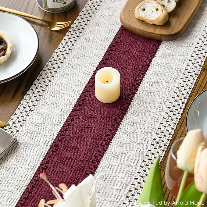 Artoid Mode Red Farmhouse Rustic Table Runner, Seasonal Holiday Hollow Kitchen Dining Table Decoration for Home Party Decor 12x108 Inch
