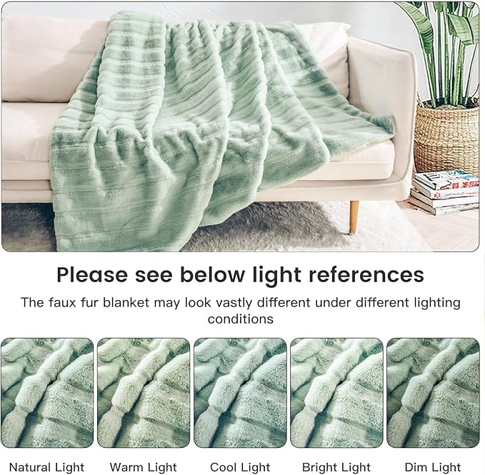 NEXHOME PRO Faux Fur Throw Blanket Sage Green, Soft Cozy Plush Fleece Blanket for Sofa Couch Bed Living Room, Dual Sided Blankets for Women Men Kids 50 * 60 Inches