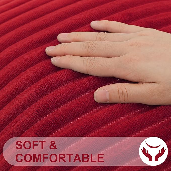 Simmore Decorative Fall Throw Pillow Covers 12x20 Set of 2, Soft Natural Plush Flannel Double-Sided Fluffy Lumbar Pillow Covers for Couch Sofa Living Room, Red