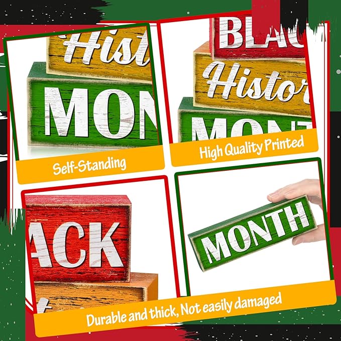 4 Pcs Wooden Black History Month Tabletop Decor Tiered Tray Decor Centerpiece Rustic Decorative Block Signs Gift Farmhouse Winter Table Decoration for Home Kitchen