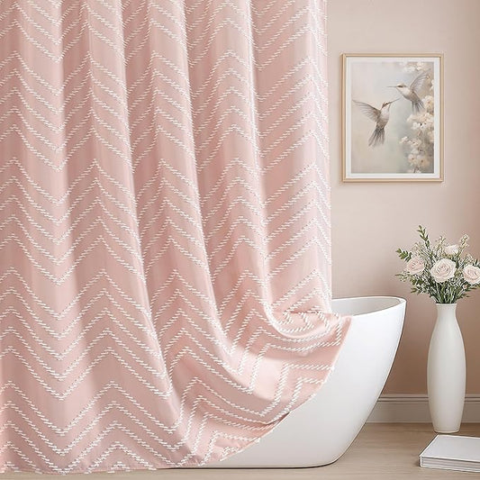 Blush Pink Boho Shower Curtain Cute Shower Curtain Modern Farmhouse Textured Chevron Striped Minimalist Bathroom Shower Curtains