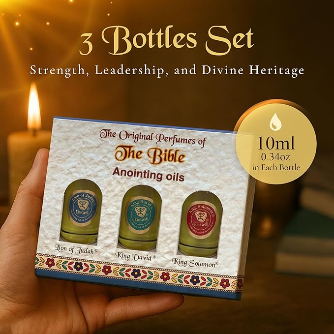 Anointing Oil for Prayer 3 Bottles Set 10ml/0.34oz Each Bottle - The Original Perfumes of The Bible - Lion of Judah, King David and King Solomon - Made in The Holy Land - by Ein Gedi