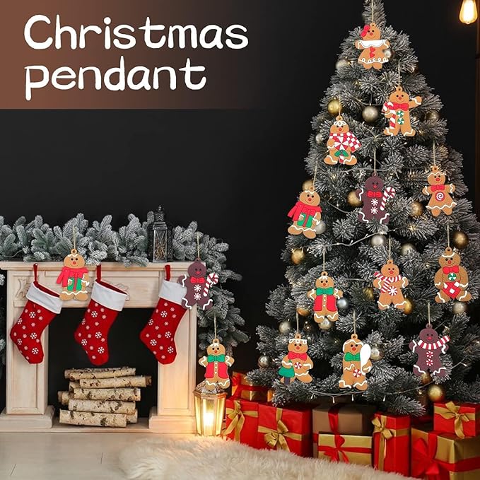 12pcs Gingerbread Ornaments for Christmas Tree Decorations Indoor, Hanging Plastic Gingerbread Man Christmas Ornaments Figurines Set, Cute Home Decor Living Room for Kids Birthday Party Supplies