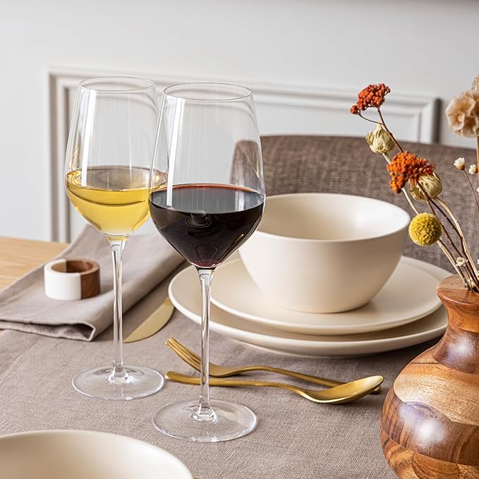 over&back 16oz Traditional Glassware - Set of 4 Classic Stem Drinking Glasses for Parties, Get-togethers, and More - Mouth-Blown - Wine Cups for Kitchen and Dining Room - Clear