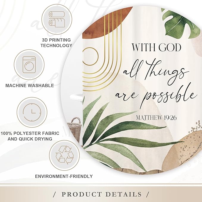 Glawry Boho Bible Verse Shower Curtain Extra Long Inspirational Scriptures Quotes Abstract Palm Leaf Bathroom Mid Century Christian 72Wx84L Inches Bath Accessories Art Home Decor Fabric 12 Pack Hook