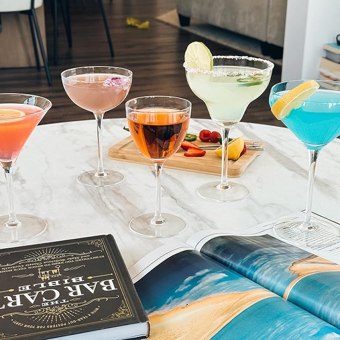 PURE MORA Margarita Glasses Set of 4, 12 oz Modern Bar Glass for Martini, Frozen Daiquiri, Tropical Summer Parties - Classic Coupe Cocktail Drinkware, Great Gift for Mixologists, Hand Blown Crystal