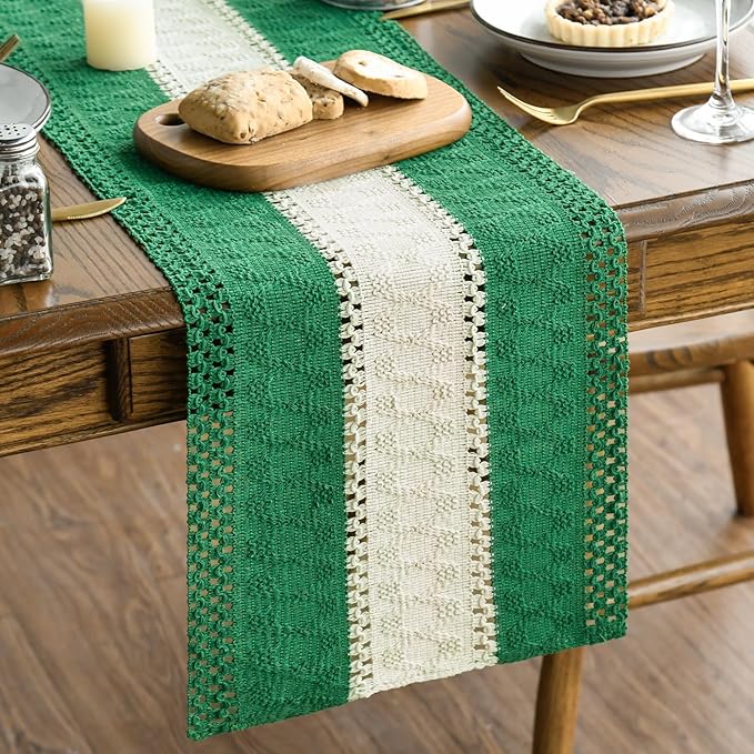 Artoid Mode Dark Green Farmhouse Rustic Table Runner, Seasonal Hollow Kitchen Dining Table Decoration for Home Party Decor 12x60 Inch