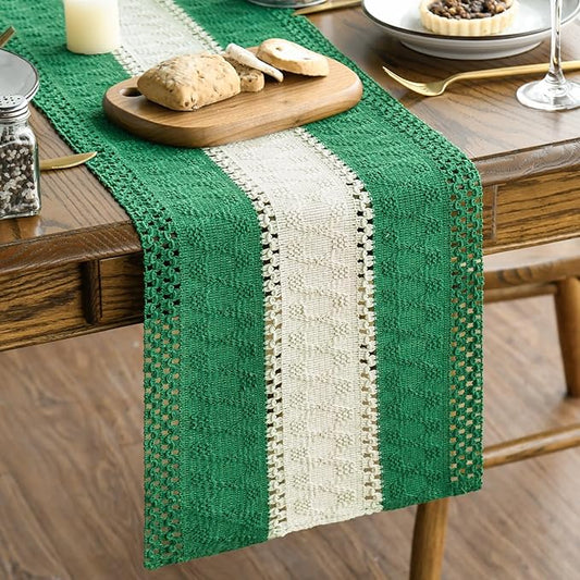 Artoid Mode Dark Green Farmhouse Rustic Table Runner, Seasonal Hollow Kitchen Dining Table Decoration for Home Party Decor 12x90 Inch