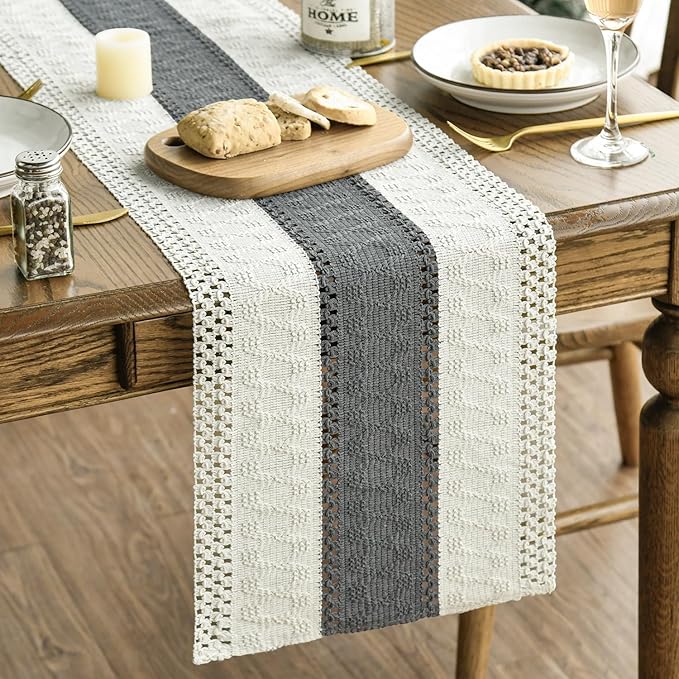 Artoid Mode Dark Grey Farmhouse Rustic Table Runner, Seasonal Holiday Hollow Kitchen Dining Table Decoration for Home Party Decor 12x72 Inch