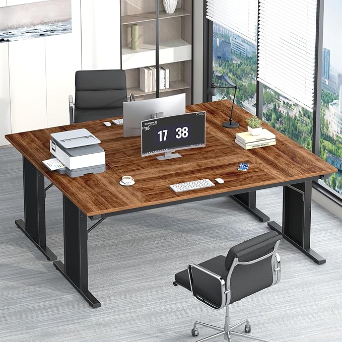 63 inch Computer Desk, Large Executive Office Desk, Farmhouse Work Desk Study Writing Table for Home Office, Brown