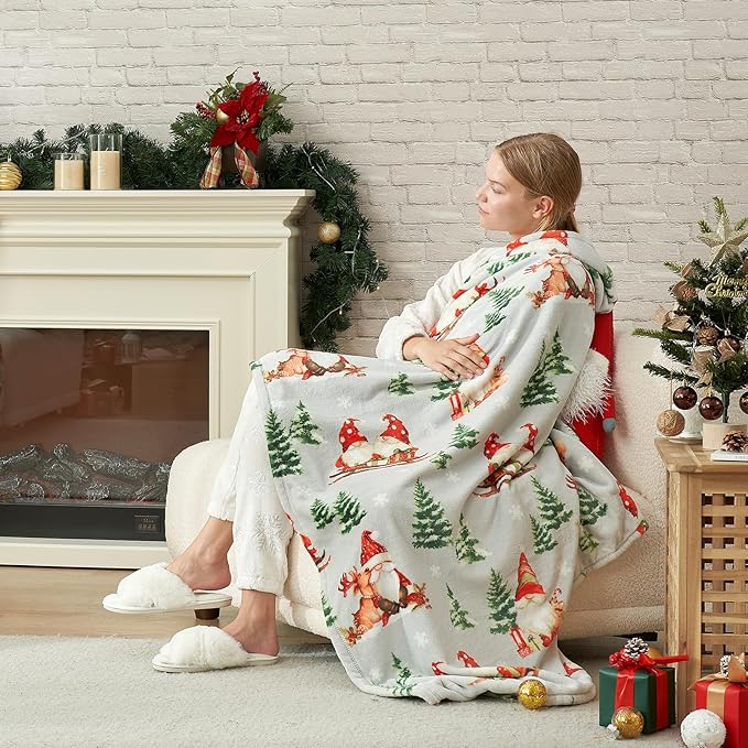 Cozy Bliss Gnome Throw Blanket Christmas Blanket Warm Plush Throw Blanket,Ultra Soft Cozy Blanket for Couch,Sofa and Bed(Xmas Gnome in Sleigh,50"x60")