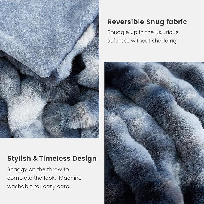 Cozy Bliss Faux Fur Throw Blanket for Couch, Fuzzy Soft Plush Thick Bubble Blanket for Sofa Bedroom Living Room, 60 * 80 Inches Tie-dye Blue