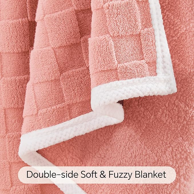 BEDELITE Super Soft Throw Blanket for Couch and Bed, Lightweight Cozy Fluffy Decorative 3D Checkered Blanket, Warm and Fuzzy Fleece Blanket for Camping, Travel(Pink, 50"x60")