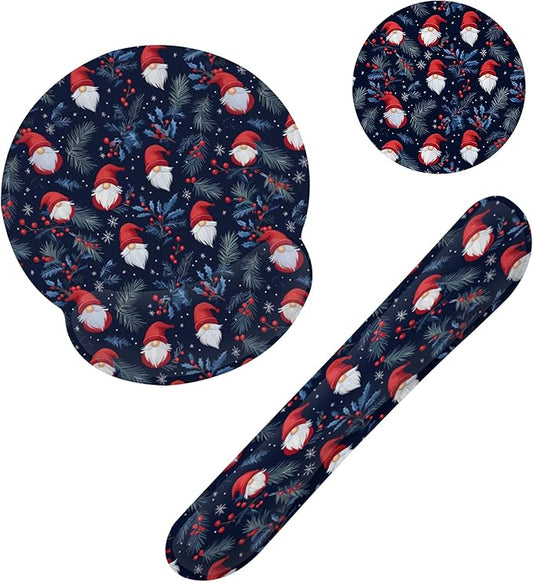 Christmas Santa Claus Berries Keyboard Wrist Rest Pad and Mouse Pad Wrist Support Set,3-in-1 Ergonomic Mouse Pad with Non-Slip Rubber Base for Home Office Game Computers Desk,