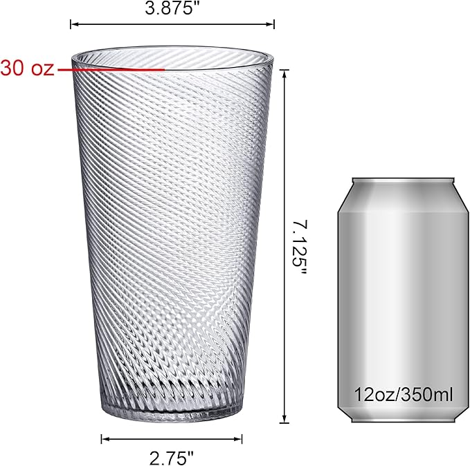 Amazing Abby - Breeze - 30-Ounce Plastic Tumblers (Set of 6), Drinking Glasses, All-Clear Reusable Cups, Stackable, BPA-Free, Shatter-Proof, Dishwasher-Safe