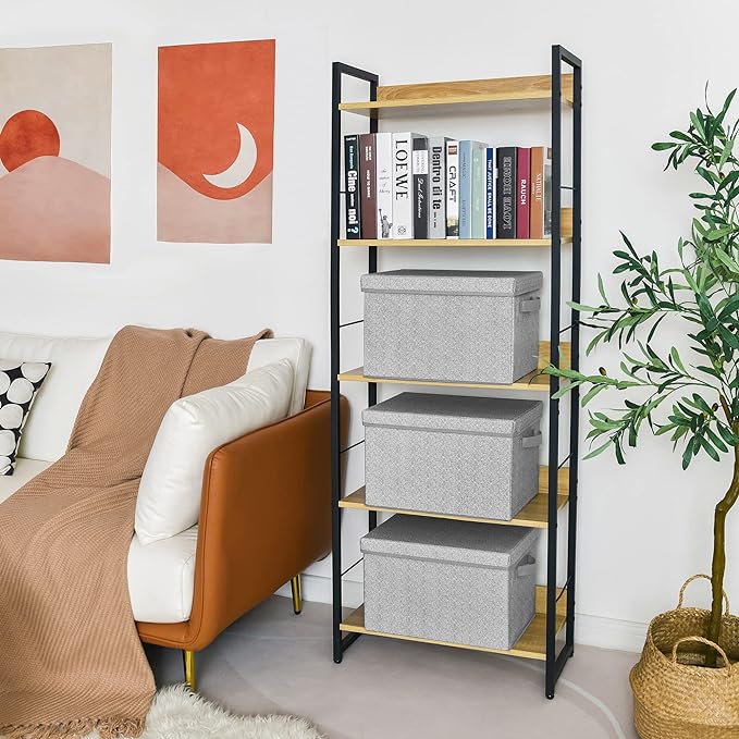 GRANNY SAYS Fabric Boxes with Lids, Storage Bins with Handles, Shelf Bins for Organizing, Extra Large Storage Boxes for Linens Clothes, Decorative Storage Containers, Gray, 3-Pack