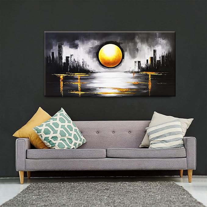 Abstract Black And Gold Wall Art Painting Canvas Art Wall Decor Prints Abstract Wall Decor For Living Room Wall Bedroom Kitchen Office Artwork Ready To Hang 24" × 48"