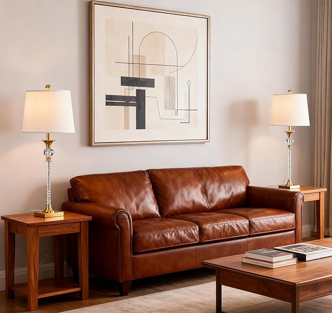 Maxax Crystal Buffet Table Lamps Set of 2, Modern 30” Tall Brass Gold Bedside Nightstand Lamp with White Shade for Living Room Bedroom End Table