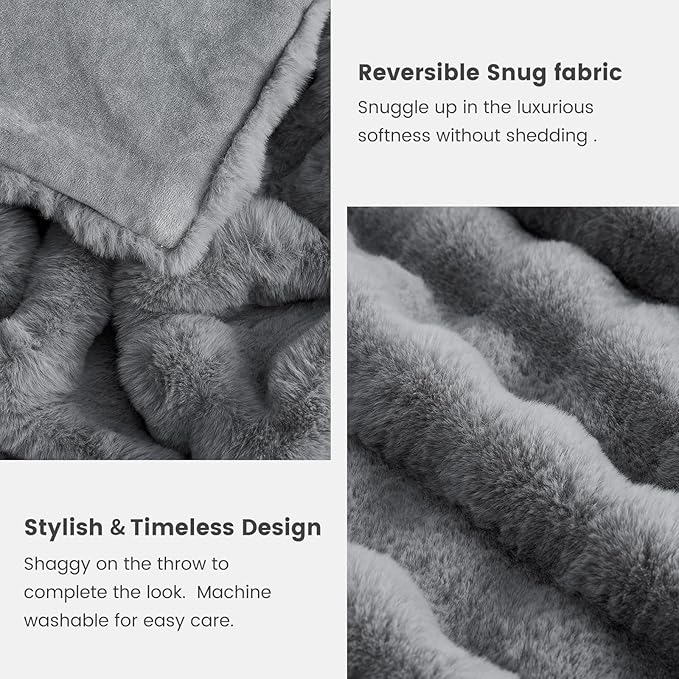 Cozy Bliss Faux Fur Throw Blanket for Couch, Fuzzy Soft Plush Thick Bubble Blanket for Sofa Bedroom Living Room,50 * 60 Inches Light Grey