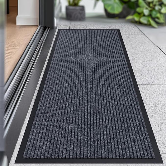 CHICHIC 2'x4' Indoor Outdoor Heavy Duty Door mat, Welcome Front Door Mat for Home Entrance, Super Water Absorbent Large Commercial Floor Mats, Non Slip Rubber Back Entryway Rugs for Garage (Grey)