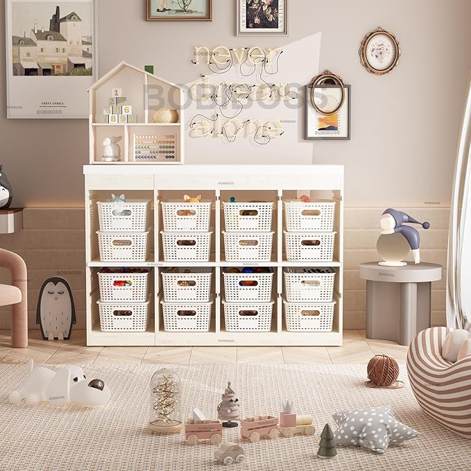 White Plastic Storage Baskets with Lids 12 Pack Stackable Storage Bins Containers for Shelves Organizing, Cute Decorative Storage Boxes for Classroom, Playroom, Closet, Pantry