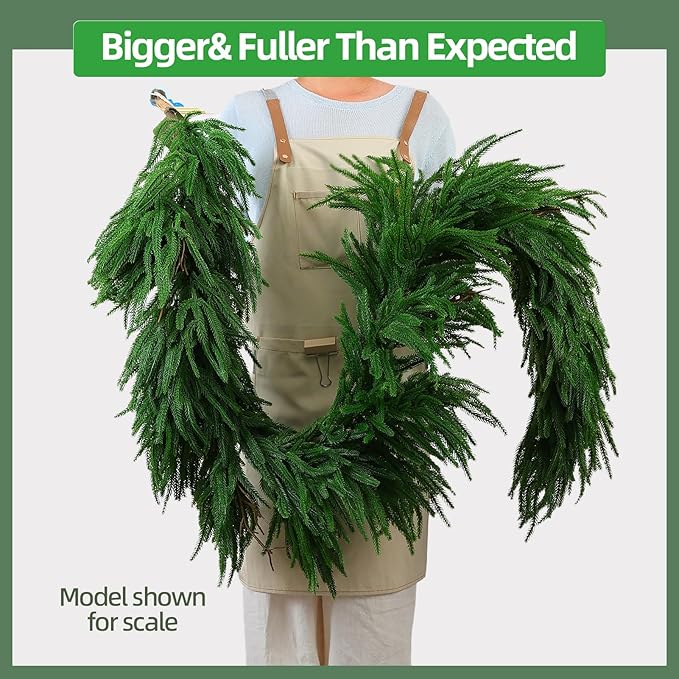 Christmas Garlands Norfolk Pine – 6FT Real Touch Mantle Garland, Artificial Greenery for Staircase, Front Door, Fireplace, and Holiday Indoor & Outdoor Decoration(1, 6FT)