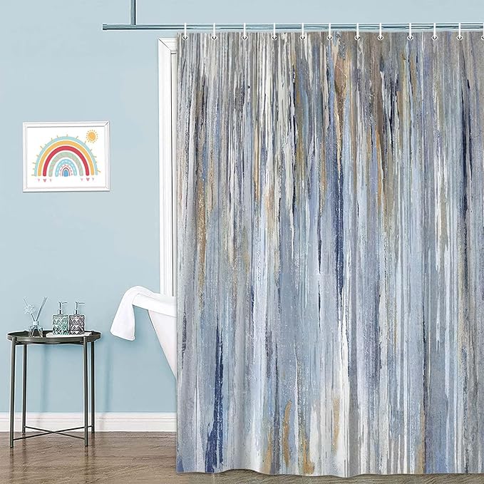 JAWO Abstract Shower Curtain,Modern Aesthetic Abstract Stripe Shower Curtain Set for Bathtub Bathroom, Gray Blue Brown Contemporary Abstract Painting Polyester Shower Curtains,Blue, 69X75