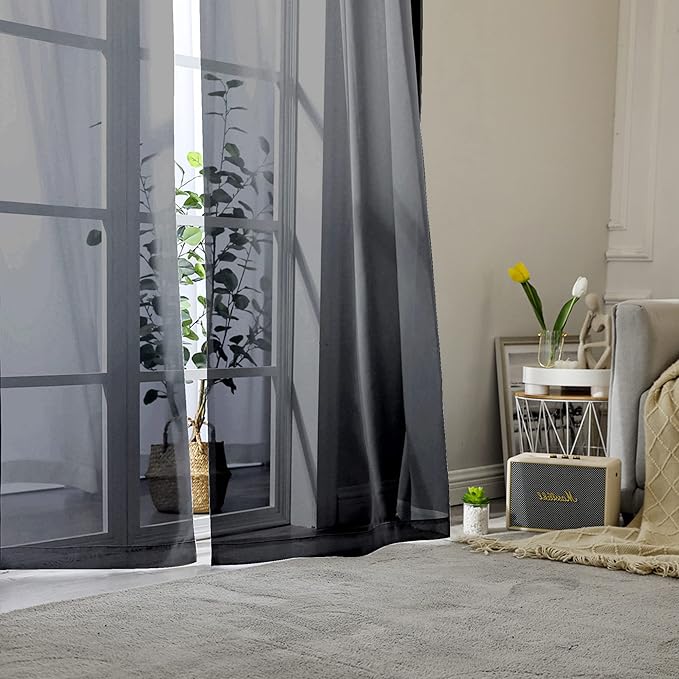 Aiyufeng Long Sheer Black Curtains for Living Room 108 inch Length 2 Panels Set, Semitransparent Balance Privacy & Light Vertical Farmhouse Sheer Drapes for Bedroom, W40 x L108