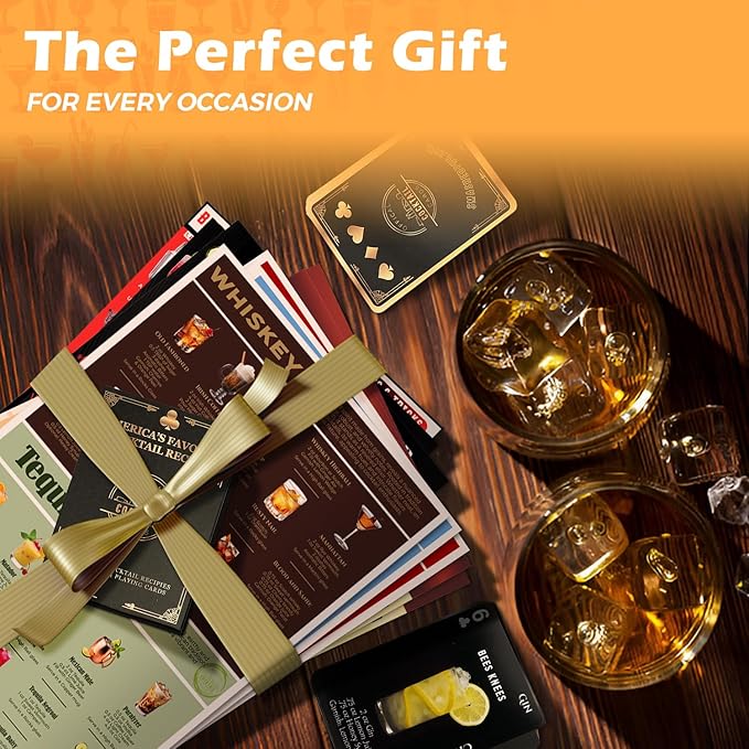 Recipe Mix Drink Kit - 120+ Alcoholic & Non-Alcoholic Cocktails, Bar Kit, Bartender Gift for Men & Women (1PK Black Cards + Charts)