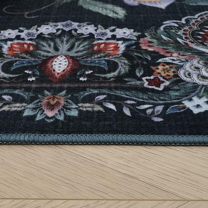 Rugcomf Vintage Paisley Rugs for Bedroom 4'x6' - Machine Washable Area Rug, Non-Slip Low Pile Floral Carpet for Girl/Boys Room, Living Room, Kids, Entry - Green