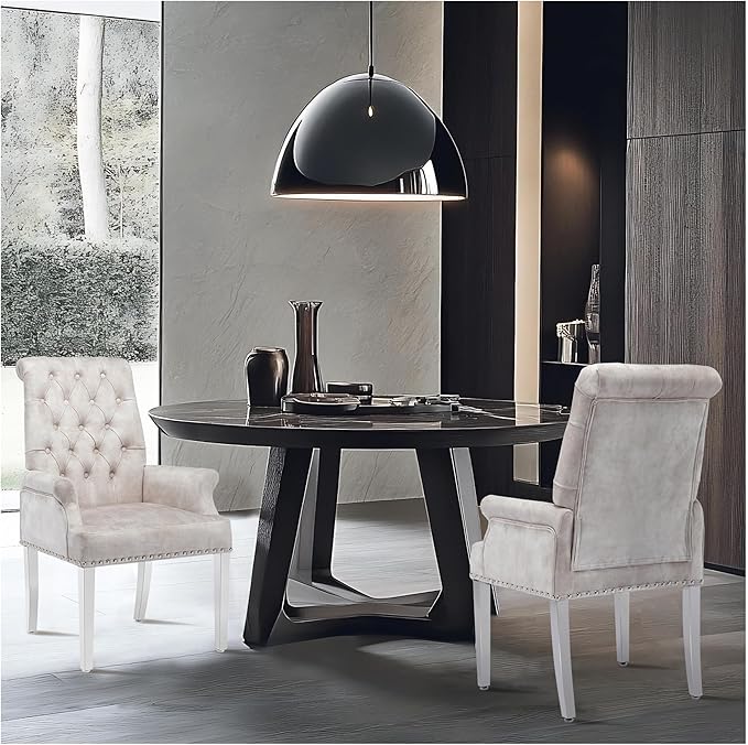 AODCHR Upholstered Velvet Accent Dining Chair, Elegant Tufted Dining Room Kitchen Room Arm Chair with Stainless Steel Leg, Beige