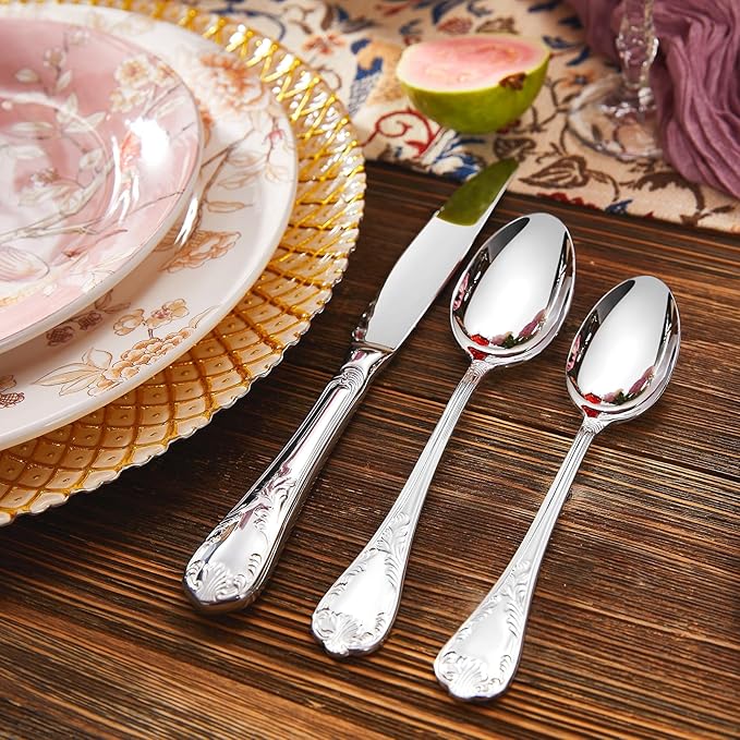 KEAWELL Premium Grand Luxe Flatware Set – 18/10 Stainless Steel, Everyday Elegance Silverware, Dishwasher Safe (20, Silver)
