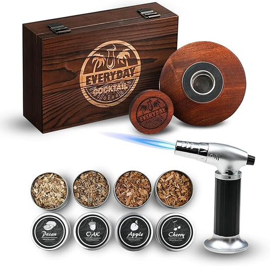 EVERYDAY COCKTAIL® | Whiskey Smoker Kit with Torch – Old Fashioned Smoker Kit with 4 Flavors Wood Chips – Deluxe Whisky Smoker Kit Gifts for Him Men Dad Gifts – Elegant Wooden Box Bourbon Smoker Kit