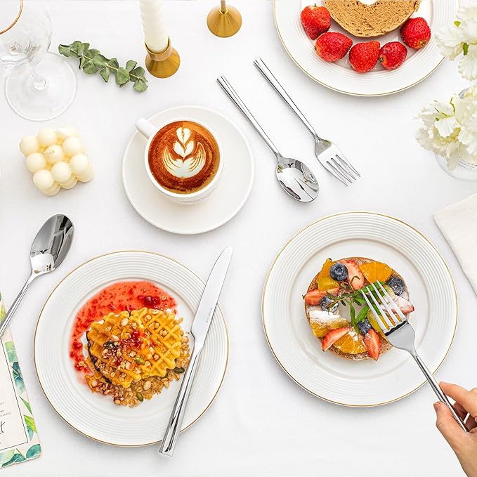 KINGSTONE Silverware Set with Steak Knives, 48-Piece Forged Flatware Set Cutlery Set Premium Stainless Steel, Service for 8, for Kitchen, Home, Wedding, Party, Mirror Polished and Dishwasher Safe