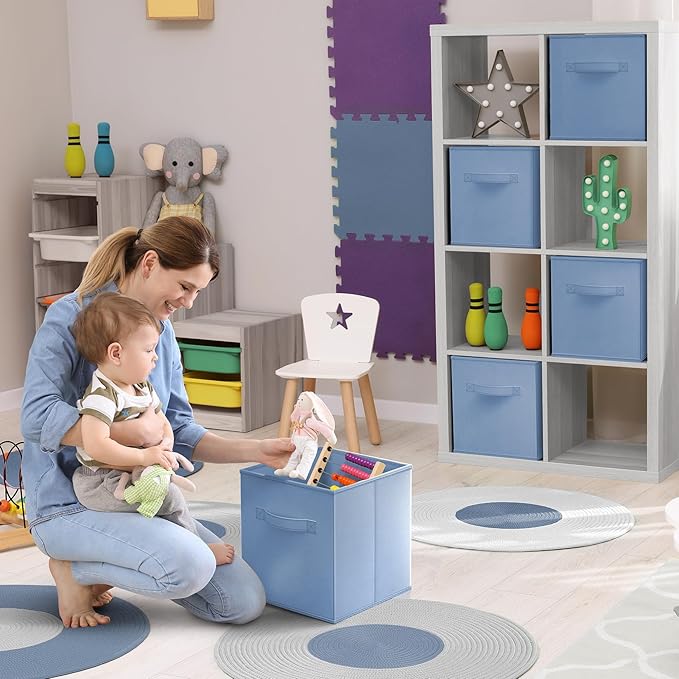 Sorbus Fabric Storage Cubes - 6 Foldable Storage Bins for Organizing Pantry, Cubbies, Toy Box - Clothes Storage & Closet Organizer - 13 Inch Collapsible Cube Baskets for Shelves with Handle