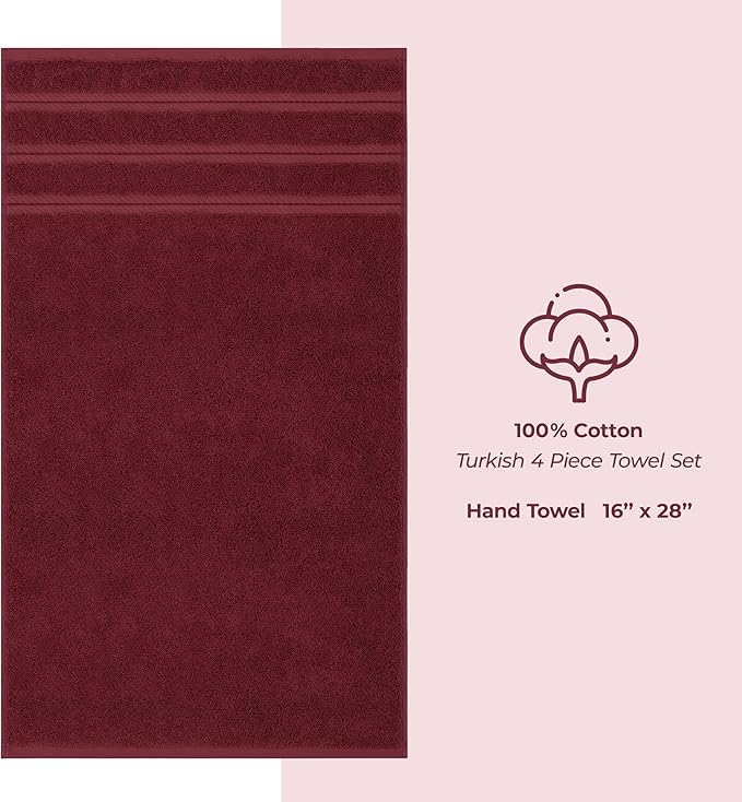American Soft Linen Luxury Hand Towels for Bathroom, 600 GSM 100% Cotton Turkish 4 Piece Hand Towel Set, 600 GSM Hand Face Towels for Kitchen, Bordeaux Red Hand Towels