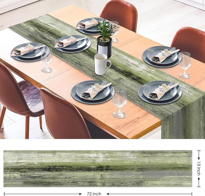 Emvency Farmhouse Table Runner, Vintage Olive Green and Grey Abstract Art Painting for Kitchen Coffee Table Family Dinners Holiday Parties Wedding Events Decor(13x72 inch)