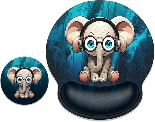 ITNRSIIET Ergonomic Mouse Pad with Wrist Support Wrist Rest Smooth Surface Non-Slip Rubber Base Comfortable Office Supplies Pain Relief, 9.8 x 9.1 inches, Pretty Elephant