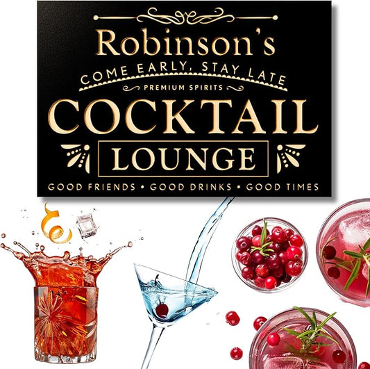 Custom Bar Sign - Choice of Size, Fonts, and Colors | Personalized Cocktail Lounge Bar Decor, Personalized Bar Signs for Home Bar, Home Bar Decor, Bar Wall Decor, Bar Decorations | True Stock Studios