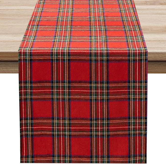 Softalker Christmas Checkered Tartan Table Runner - Red Buffalo Plaid Xmas Stain Resistant Washable Table Decoration for Dining/Parties/Holiday Decor, 13 x 48 Inch