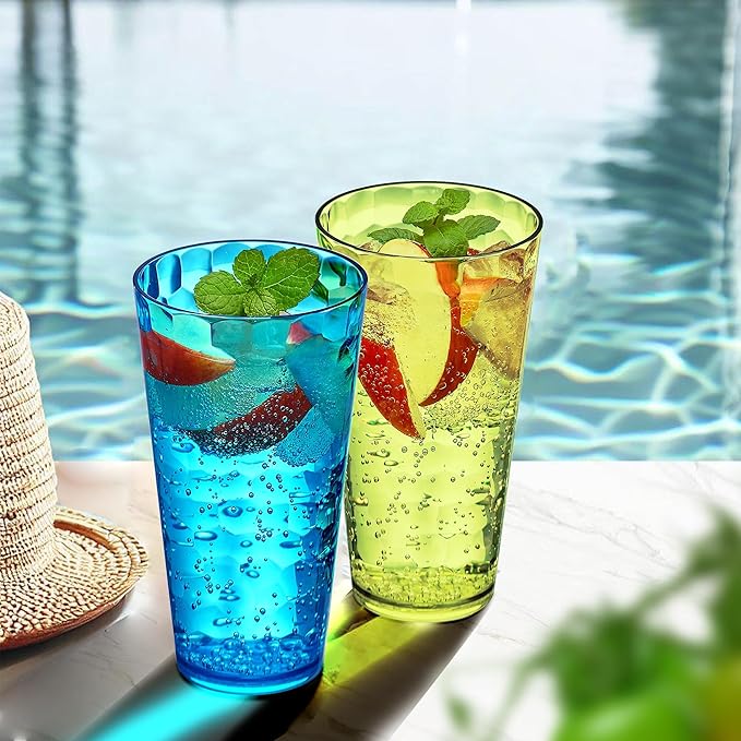 Amazing Abby - Iceberg - 30-Ounce Plastic Tumblers (Set of 6), Acrylic Drinking Glasses, Mixed-Color Reusable Plastic Cups, Stackable, BPA-Free, Shatter-Proof, Dishwasher-Safe