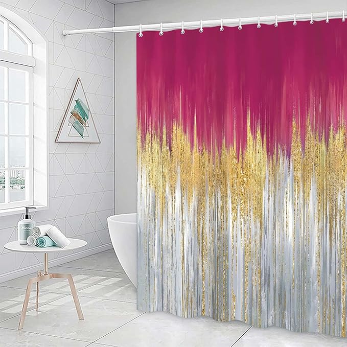 JAWO Fall Color Abstract Shower Curtain Set - Premium Quality Heavy Duty Orange Autumn Modern Farmhouse Vintage Shower Curtain Bohemian Bathroom Decor, Waterproof & Washable Curtains with Hooks