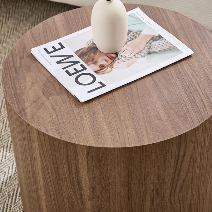 Round Coffee Tables Side Table Set of 2, Wood Nesting End Table for Living Room Balcony Office, Walnut Wooden Color, No Assembling