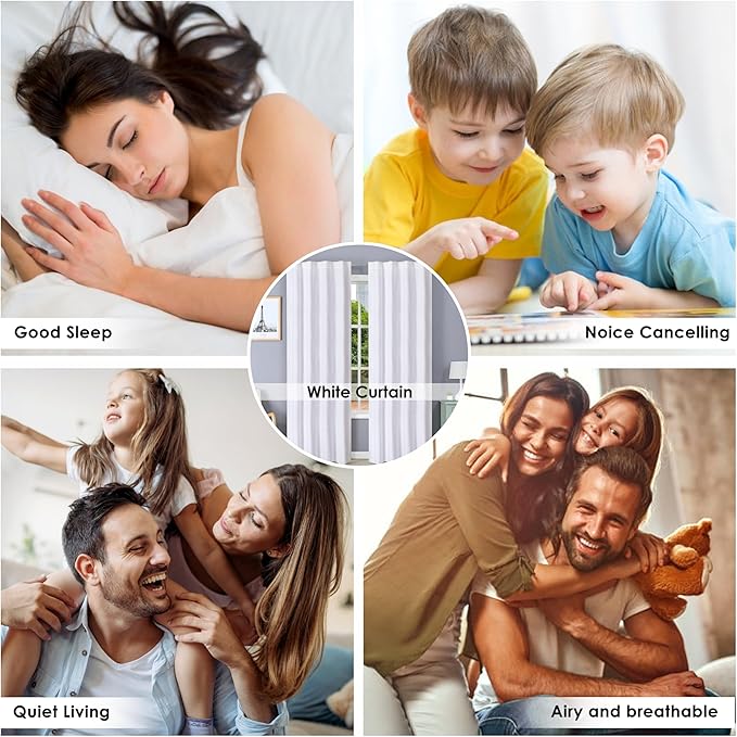 Bedding Craft White Cotton Curtains,63 Inch Tab Top Cotton Curtain Set – 50x 63 Drapes for Living Room, Bedroom, Dining Room – Set of 2, Elegant White Panels
