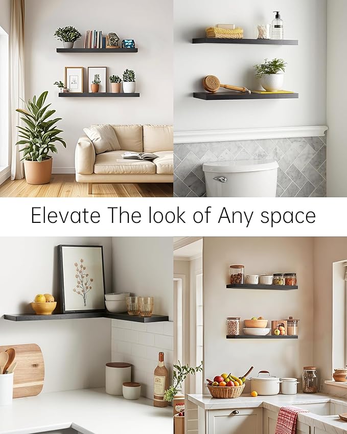 BAYKA Floating Shelves, 22.5 inch Rustic Wood Wall Mounted Shelves for Bathroom, Bedroom, Living Room, Kitchen & Office, Hanging Display Shelf with 22 lbs Capacity, for Decor, Display & Organizer