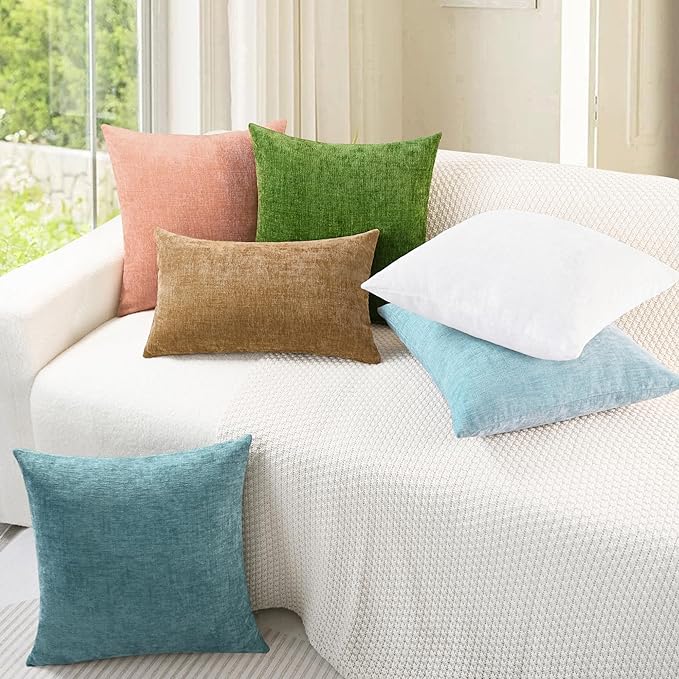 CaliTime Throw Pillow Covers Decorative 20 X 20 Inches Pack of 2 Cozy Chenille Cushion Cases for Couch Sofa Bed Living Room Home Light Blue Grey