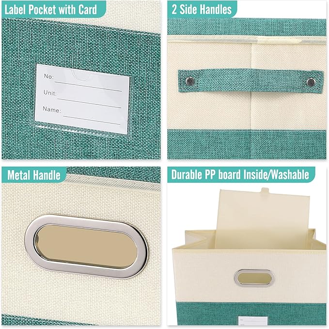 Large Linen Fabric Foldable Storage Bins with Removable Lid and Handles, Washable Storage Box Organizer Containers Baskets Cube with Cover for Bedroom,Office (Grey&Cream, Medium(2-Pack))
