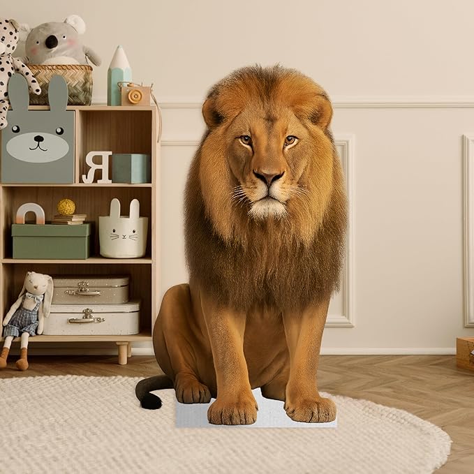Lion - Sitting Life Size Standee - 4FT Freestanding Coroplast Cutouts | Safari Animal Standup Photo Booths, Jungle Party, Birthday & Halloween Decorations
