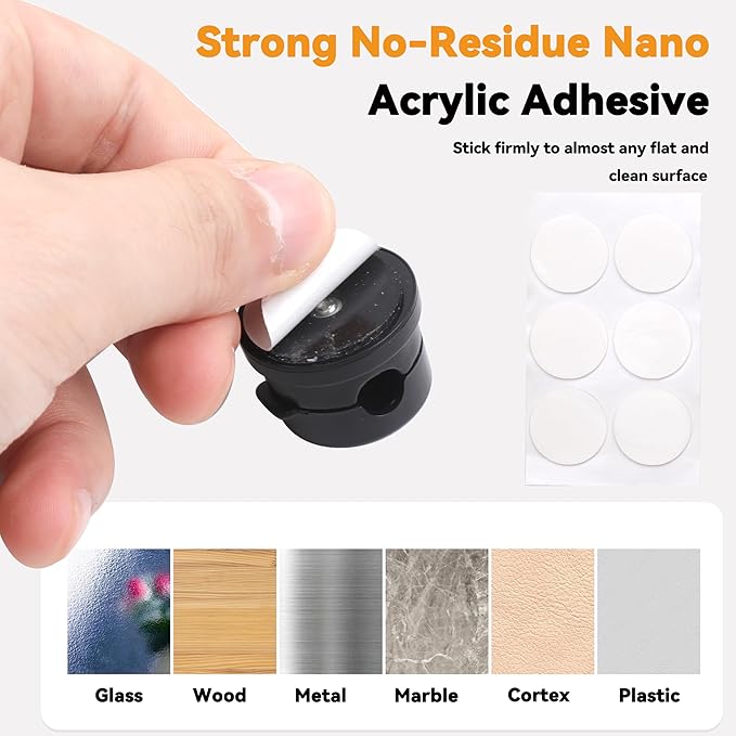 6 Pack Cable Management Clips[Upgrade Rotatable] Home Office Desk Cord Keeper Organizer Accessories Charger USB Wire Organizer Cord Holder for Nightstand (Black)