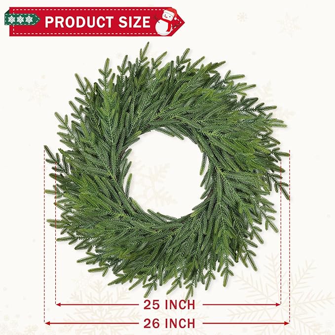 26 Inch Christmas Wreaths for Front Door Real Touch Large Xmas Winter Pine Cedar Wreaths for Windows Outdoor Indoor Christmas Holiday Home Yard Farmhouse Wall Front Door Porch Hanging Decor Clearance